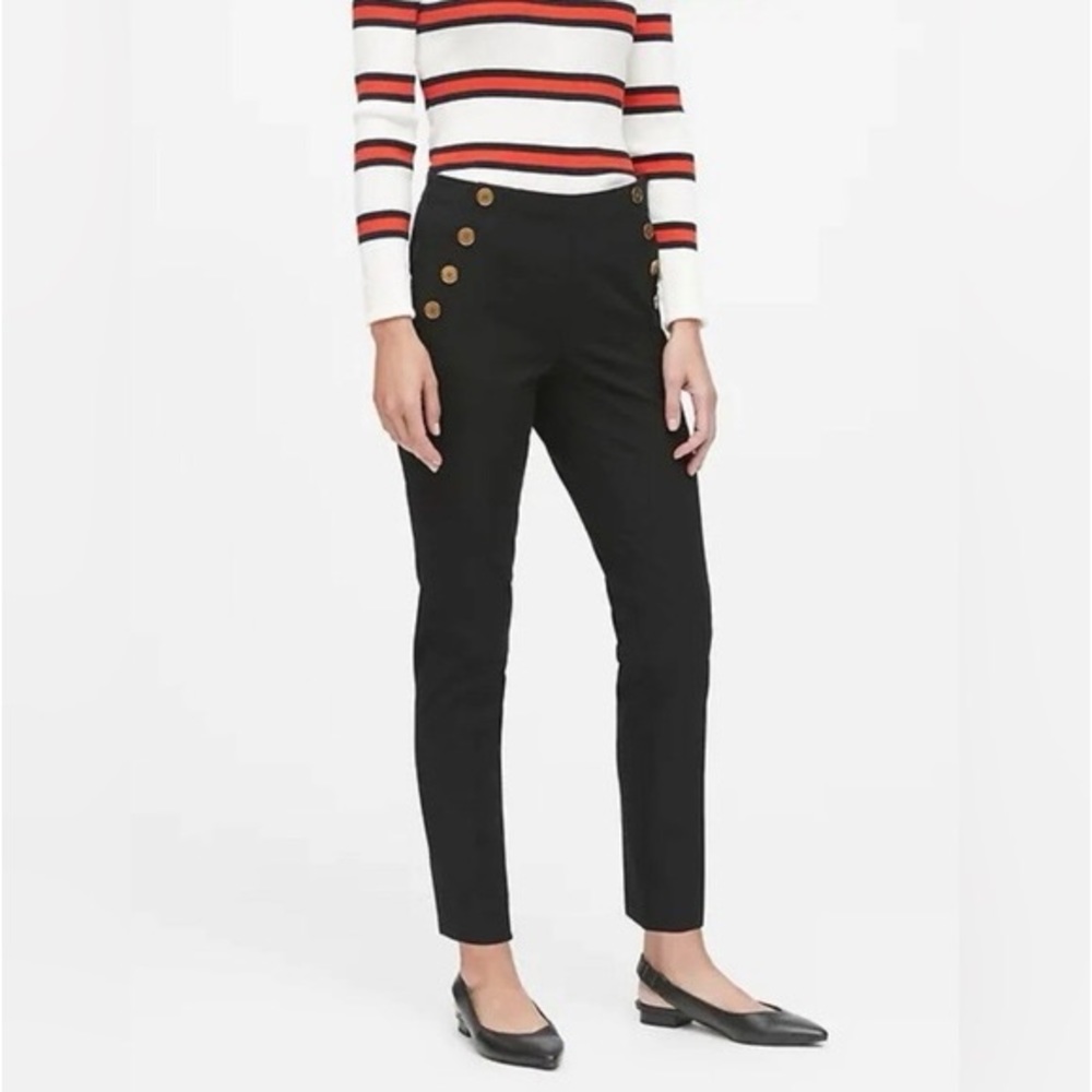 Banana Republic Sloan Skinny Sailor Pant 4 Burgundy with Gold Buttons
